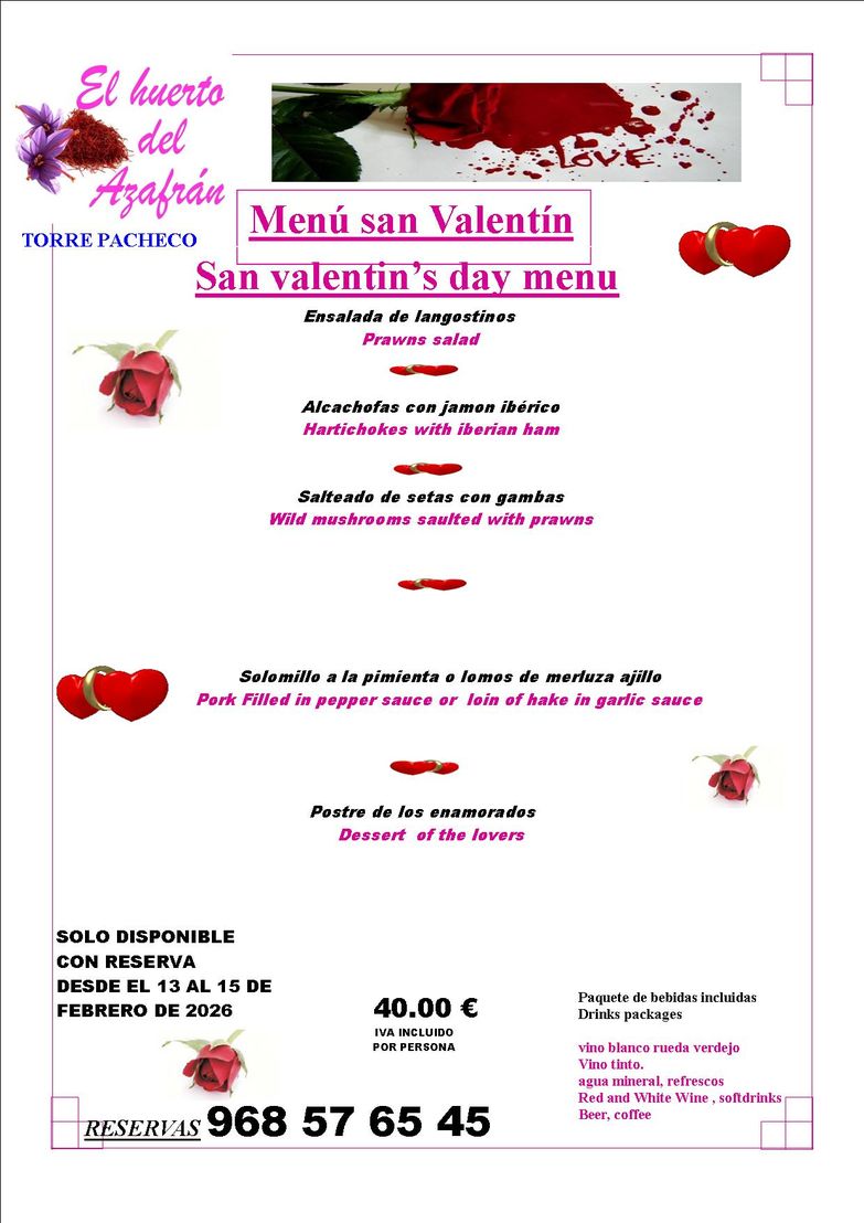 MENU DEL DIA DE LOS ENAMORADOS