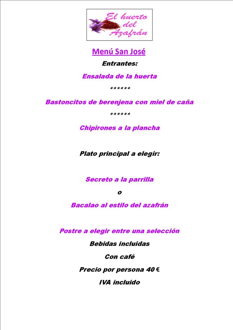 MENU DE SAN JOSE